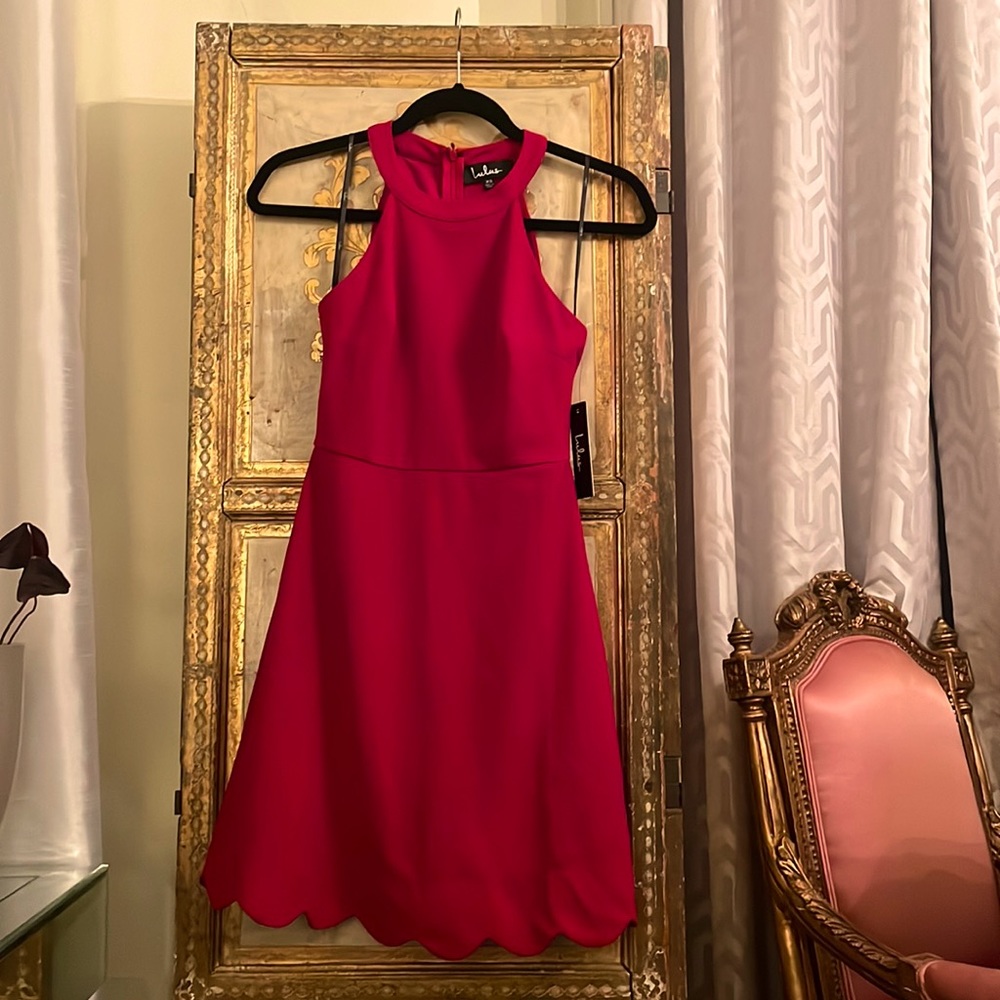 Lulu scalloped edge red dress